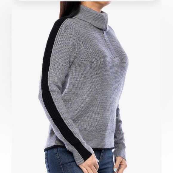 Icebreaker 1/2 Zip Merino Wool Lodge Sweater Womens Medium Grey Ribbed Knit - Picture 3 of 10